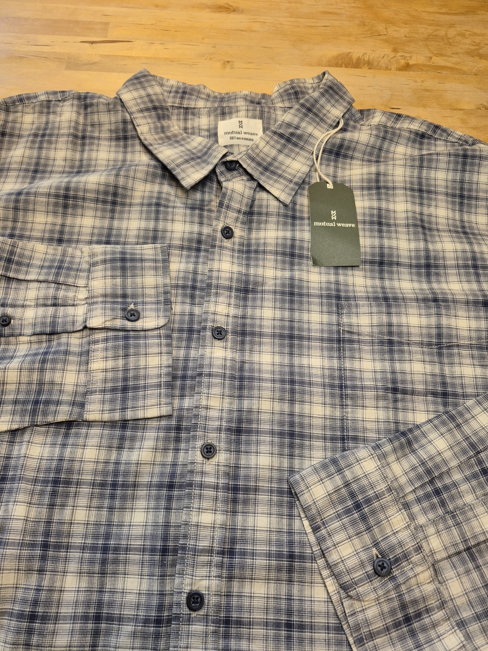 Mutual Weave 5XL Tall, Men’s Blue Plaid Casual Button-Down Shirt